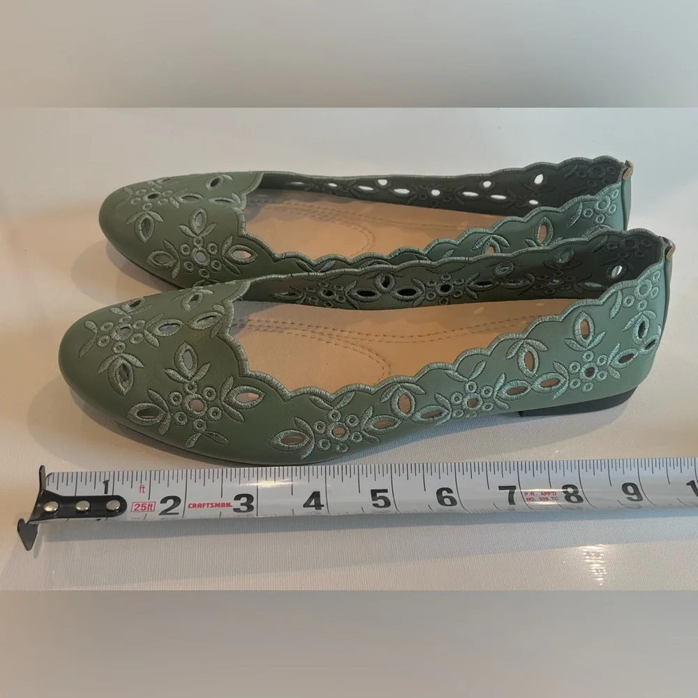 Ballet Flat Sage Green Cutout Women's Loafers - Picture 6 of 8